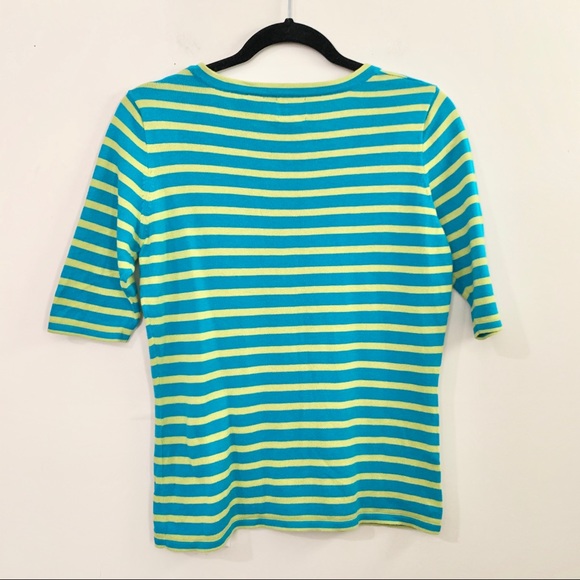 MAGASCHONI Striped Blue and Green V-Neck Shirt - Picture 4 of 4
